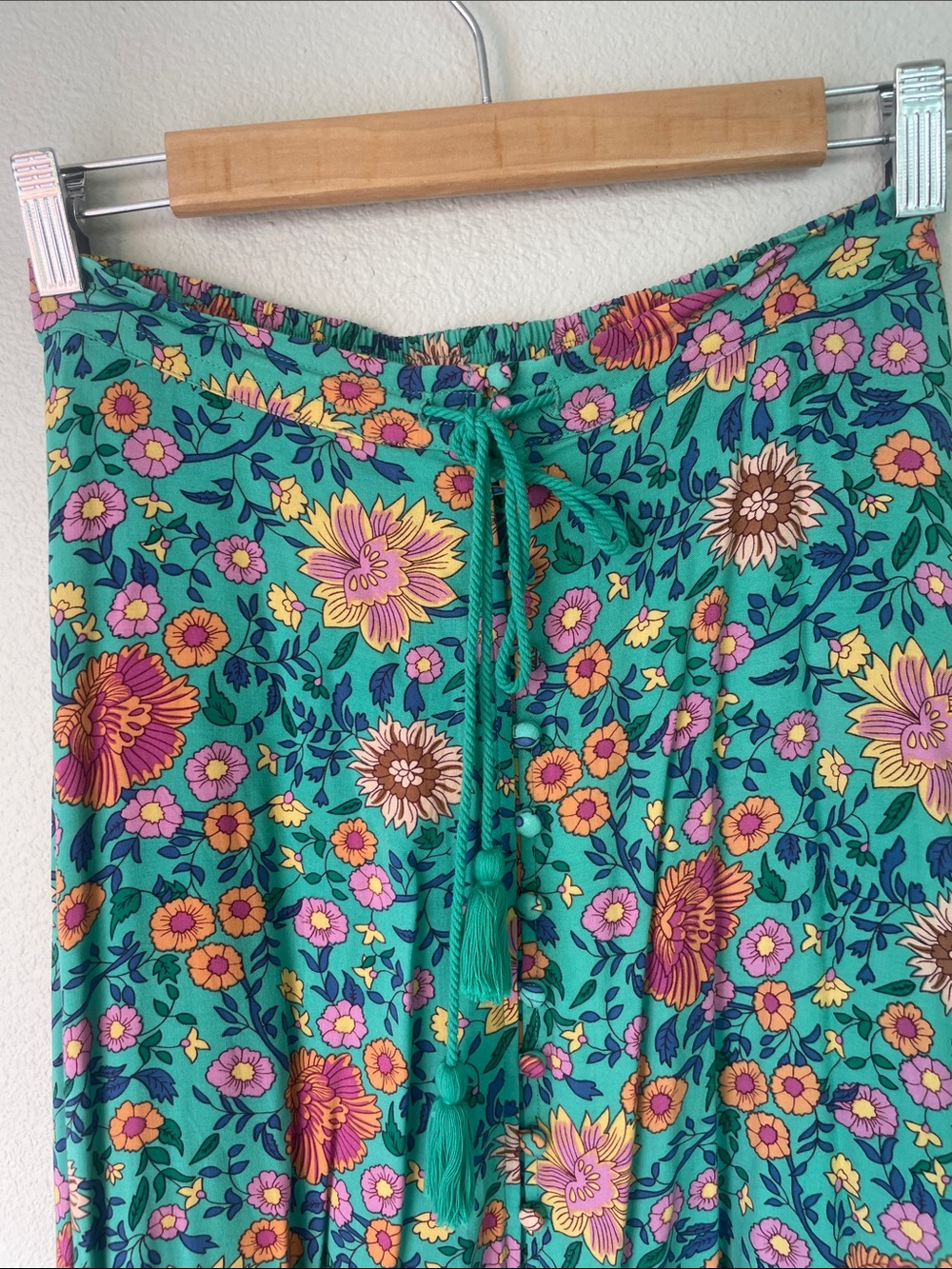 SPELL, folk town maxi skirt, UT Drop. Floral Teal Boho Maxi Skirt - Picture 5 of 10